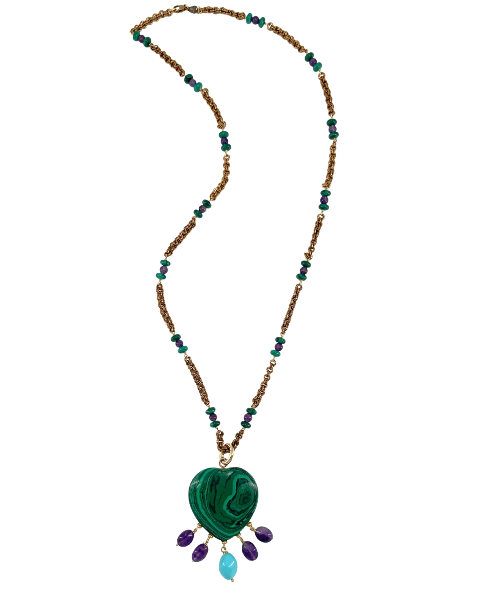 Grazia & Marica Vozza Chain & Heart Charm in Malachite with Dangle