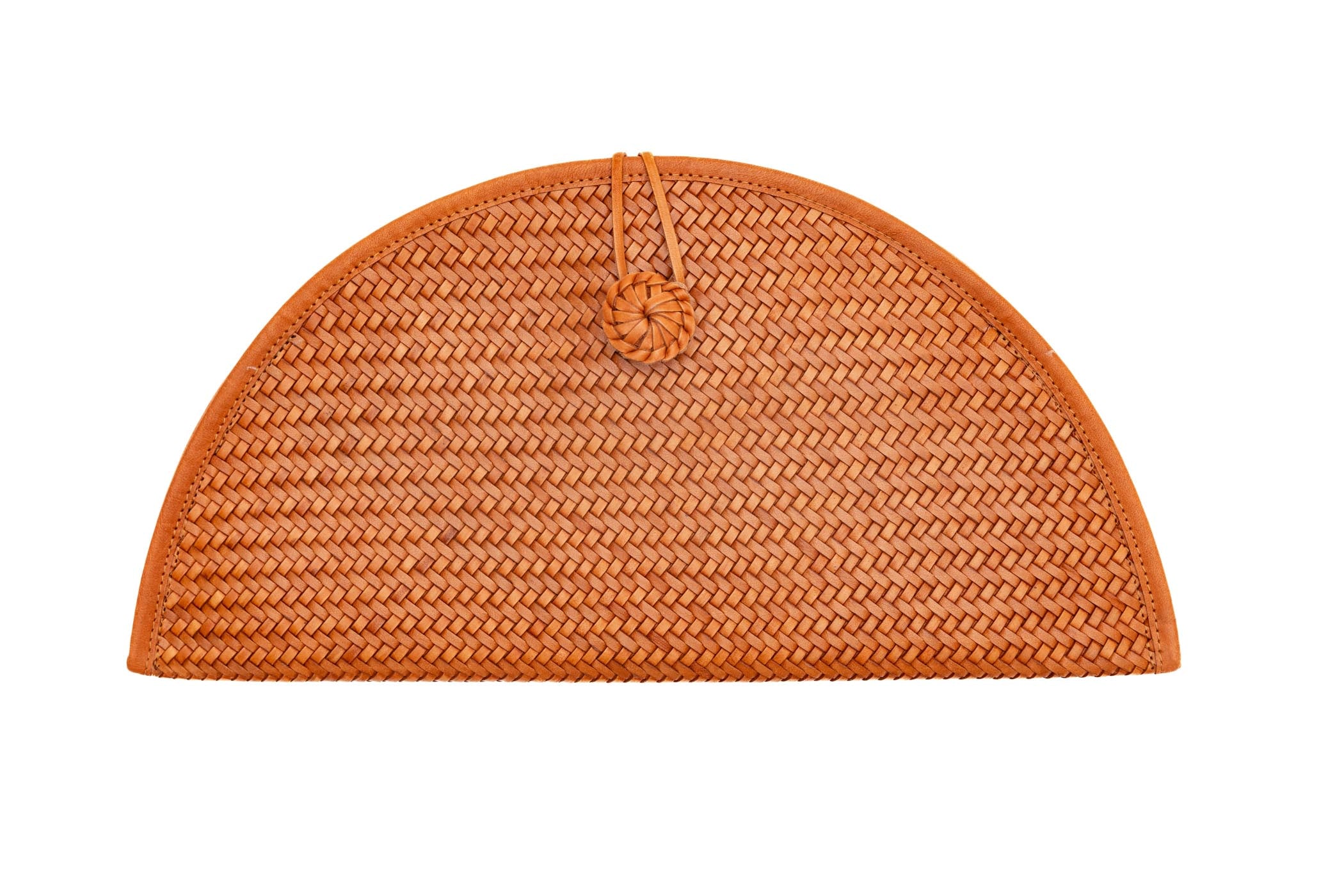 Adriana Castro Woven Leather Clutch in Cognac