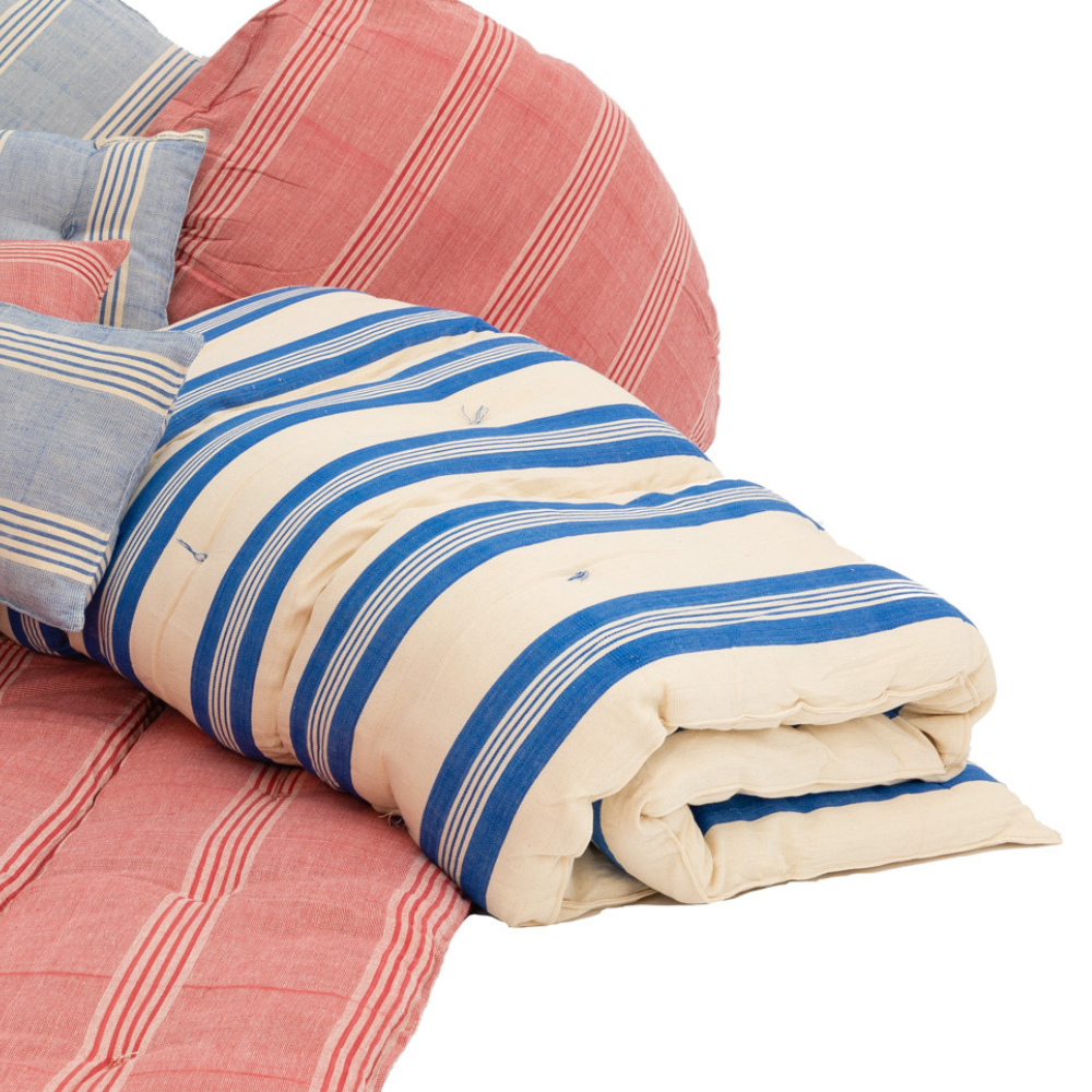 Close up of Tensira Kapok Mattress - Sky Blue Cabana Stripe