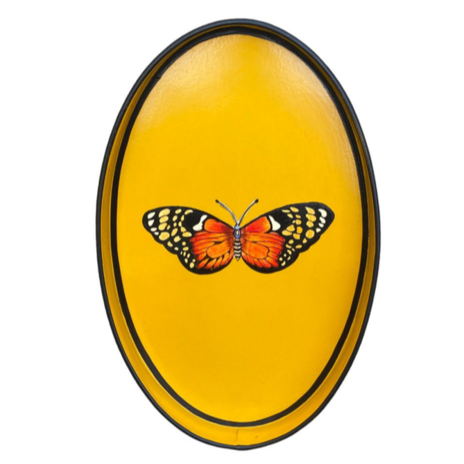 Les Ottomans Hand-painted Iron Tray Orange Butterfly