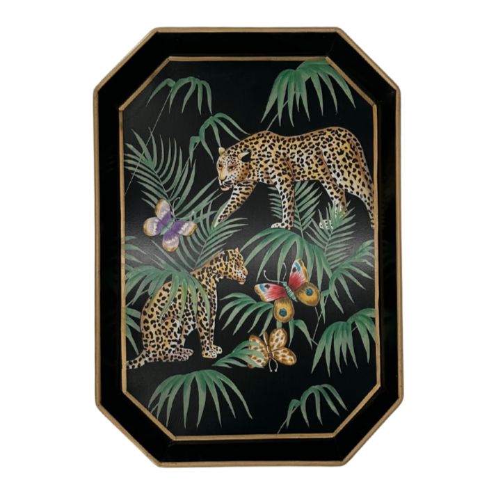 Les Ottomans Hand-painted Iron Tray Tropical Leopards