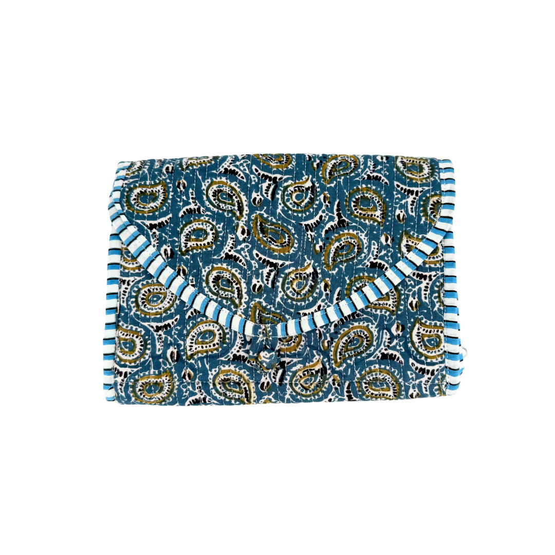 Block Print Quilted Travel Jewelry Roll Up