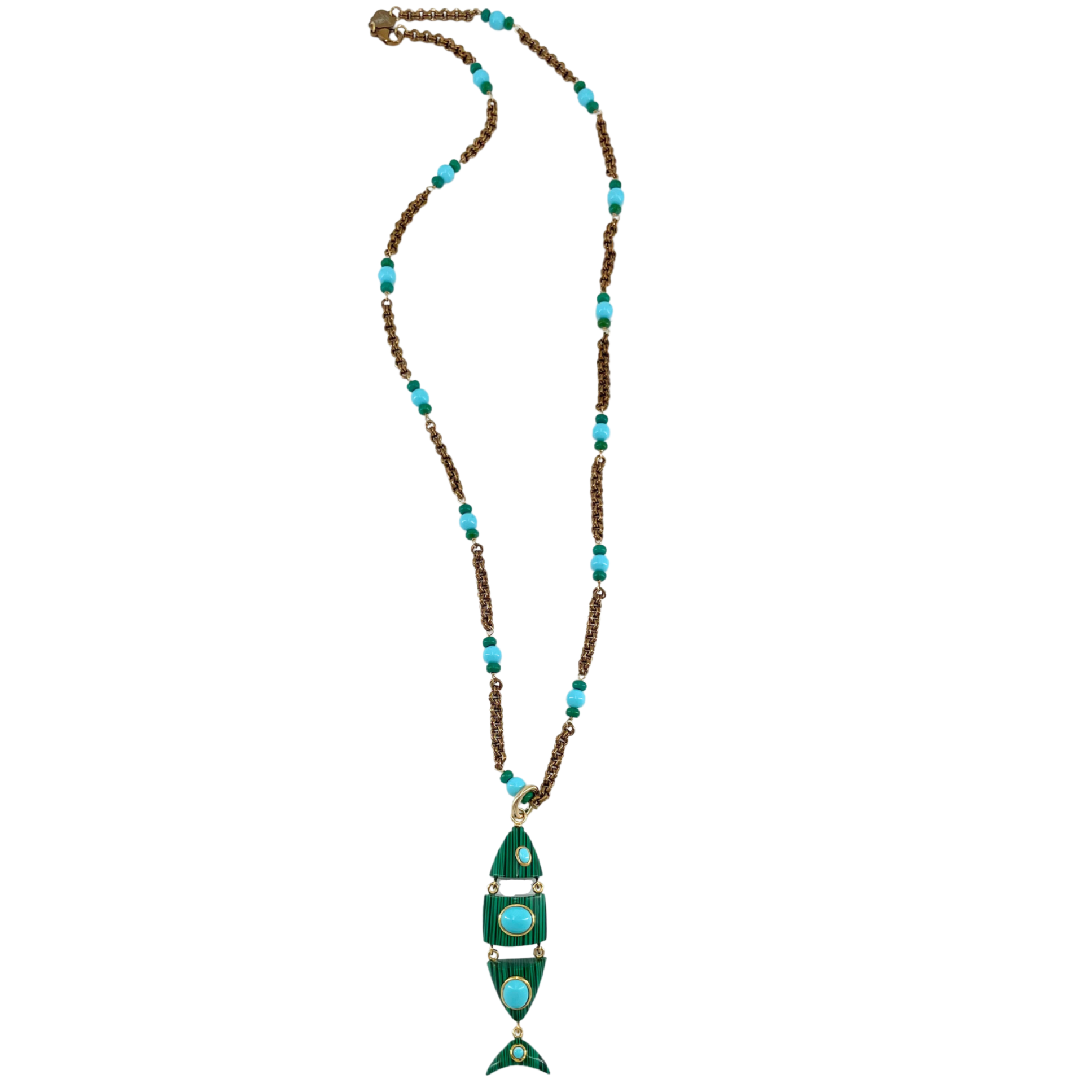 Grazia and Marica Vozza Chain and Fish Charm in Malachite