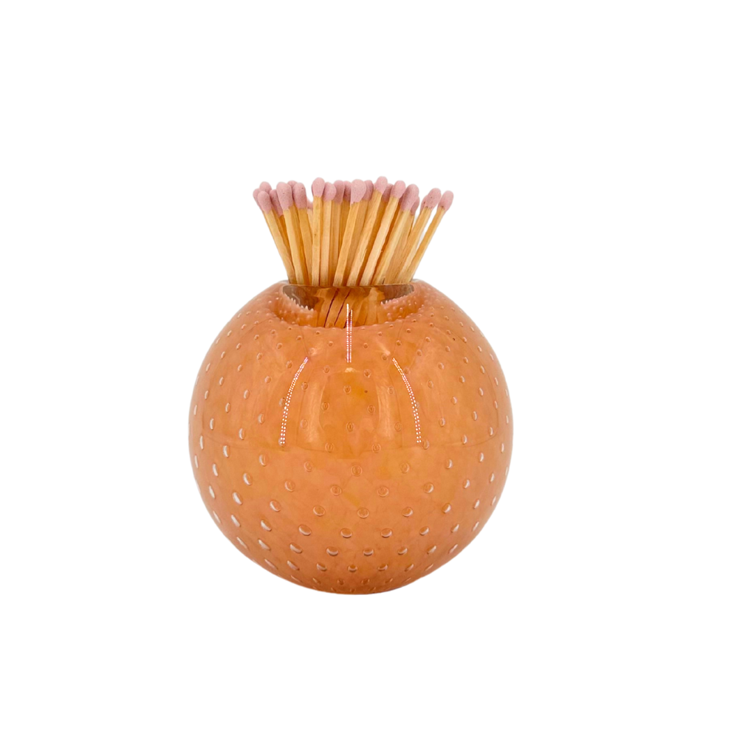 Handblown Glass Match Striker with Matches in Peach