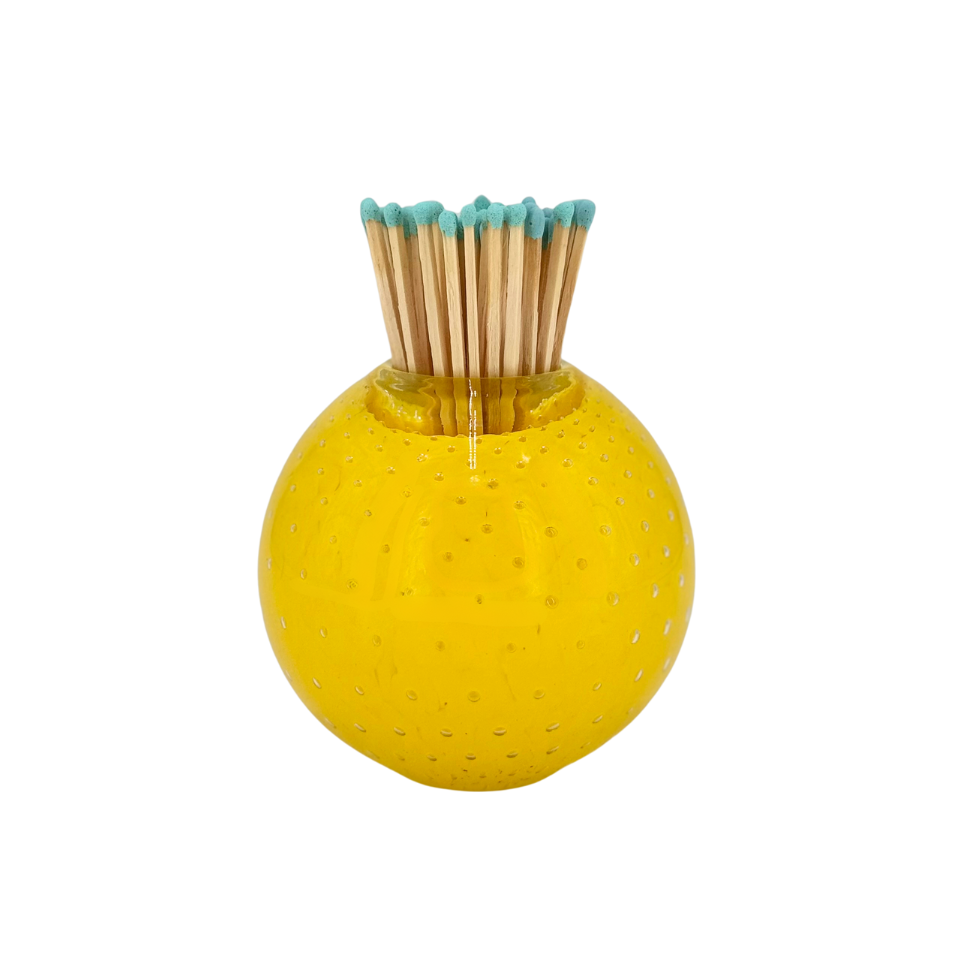 Handblown Glass Match Striker with Matches in Lemon