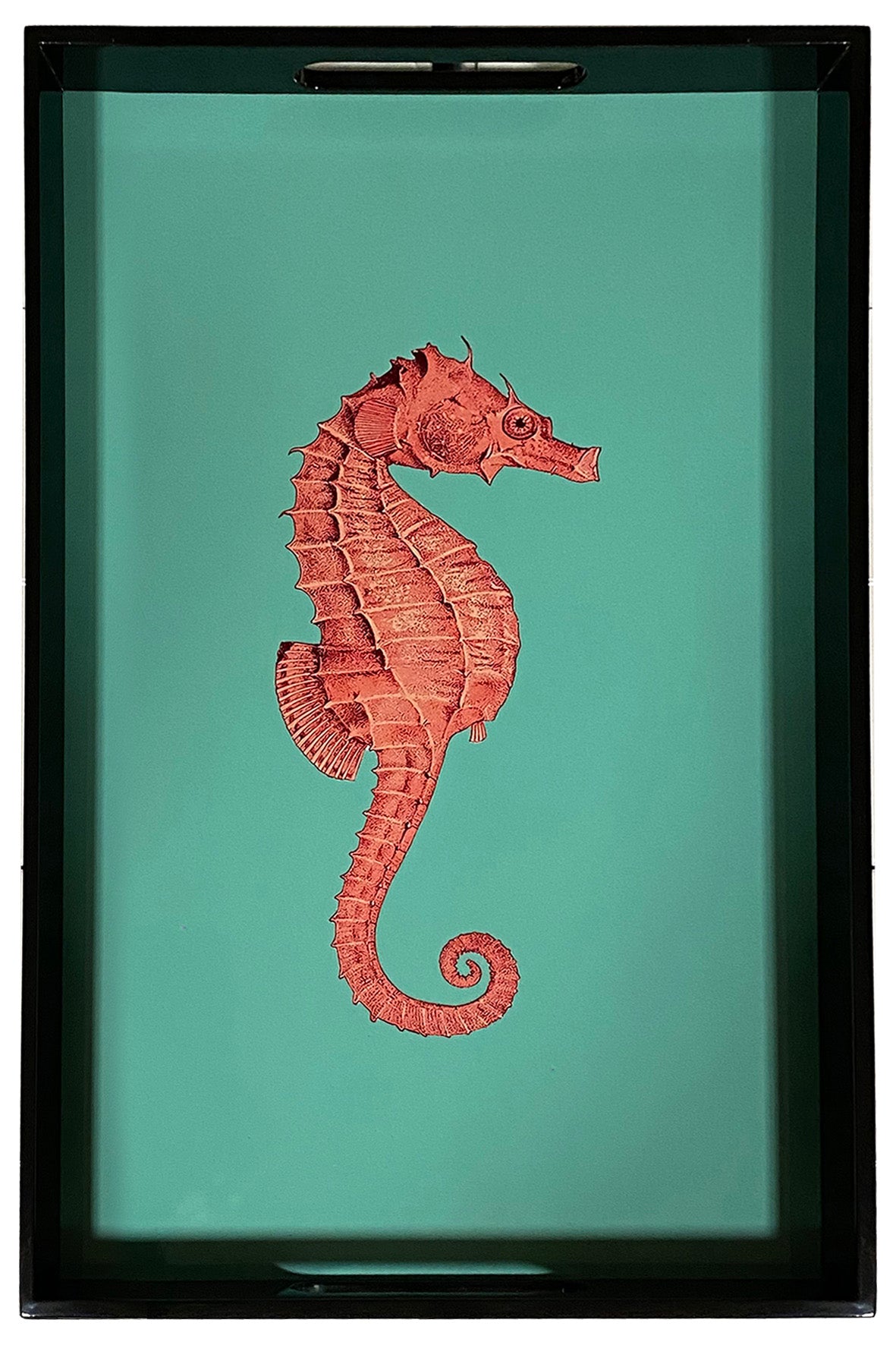 Les Ottomans Hand-painted Lacquered Tray Orange Seahorse