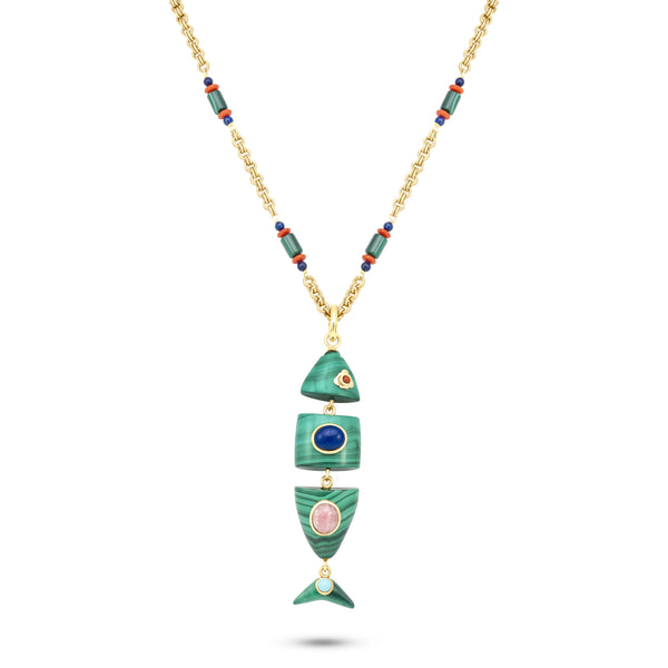 Grazia & Marica Vozza Large Fish Malachite, Coral, Lapis