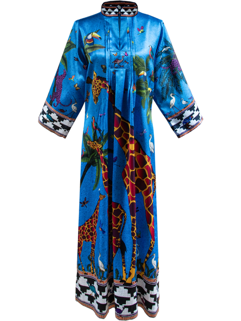 Ortigia Sicilia Silk Giraffe Blue Jewel Kaftan Blue Jewel / Large