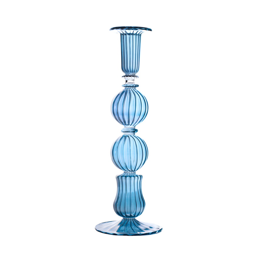 Issy Granger Ombo Glass Candlestick - Blue